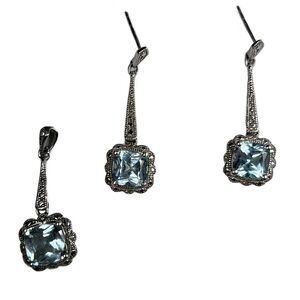 ZALES AQUAMARINE 925 PENDANT AND EARRINGS SET